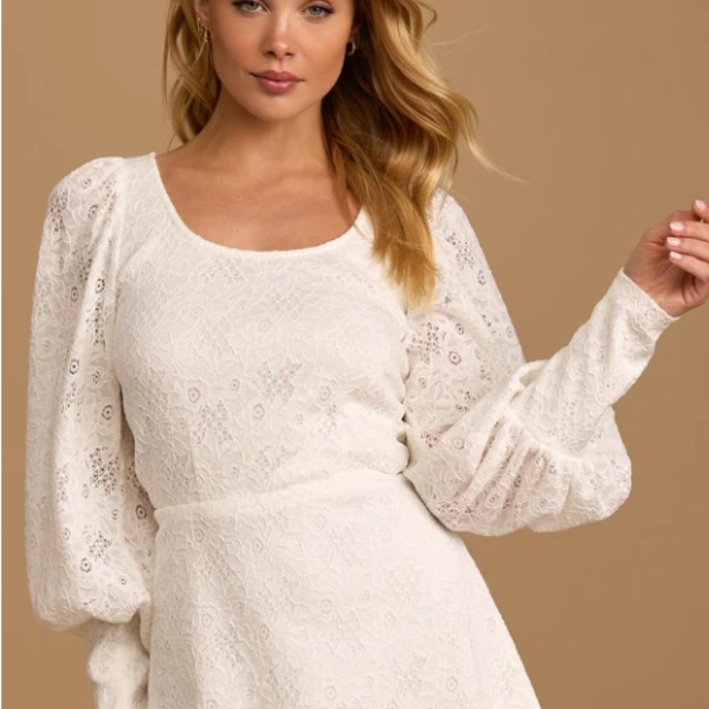 Stay Stunning White Lace Balloon Sleeve Crop Top